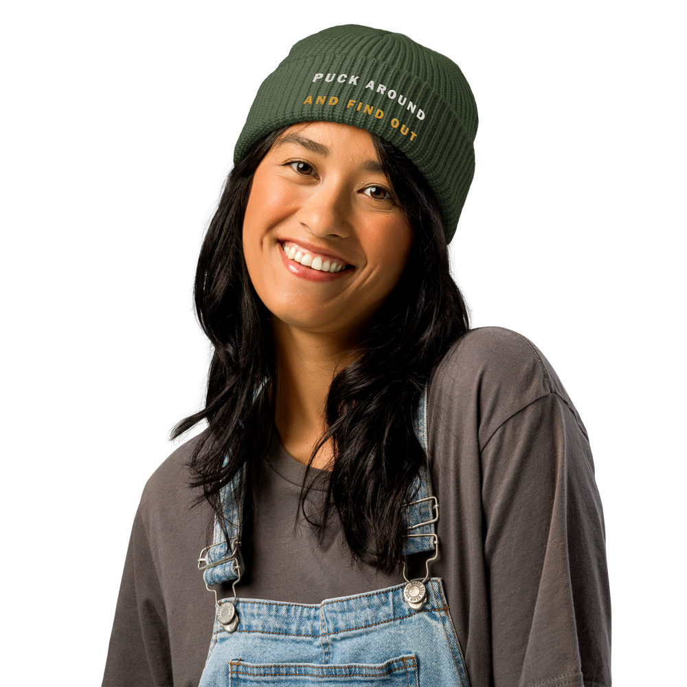 Puck Around and Find Out Beanie, front view 2