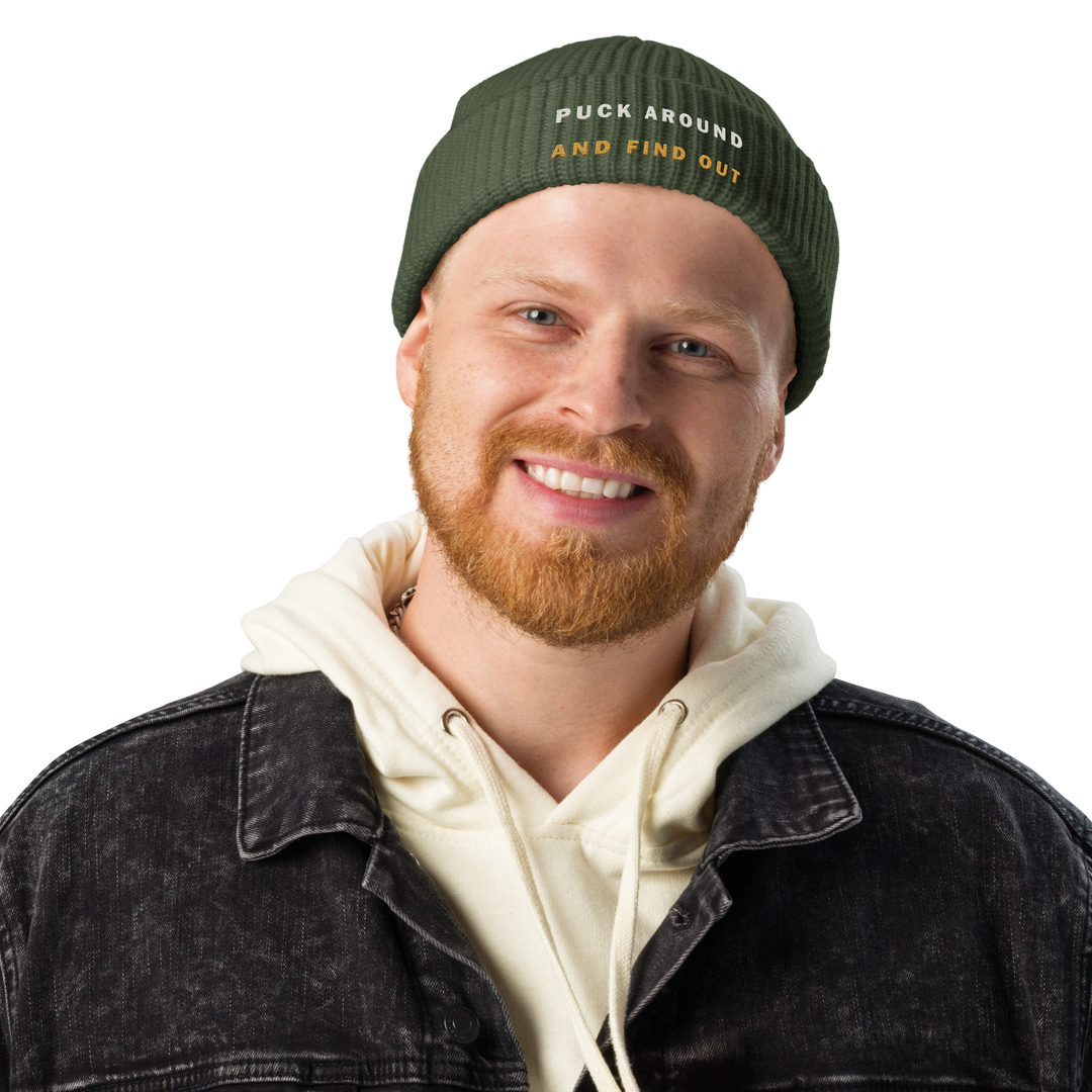 Puck Around and Find Out Beanie, front view 3