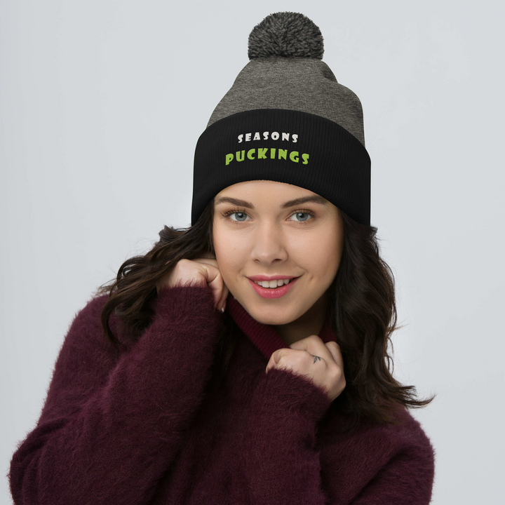Seasons Puckings Pom-Pom Beanie, front view 2
