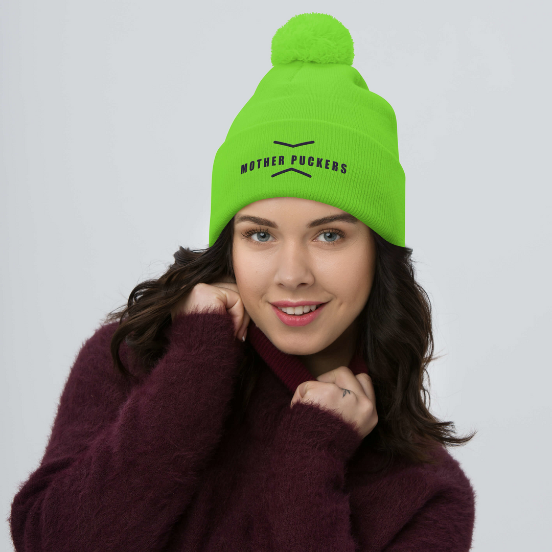 Chevron Wordmark Pom-Pom Beanie, front view 2