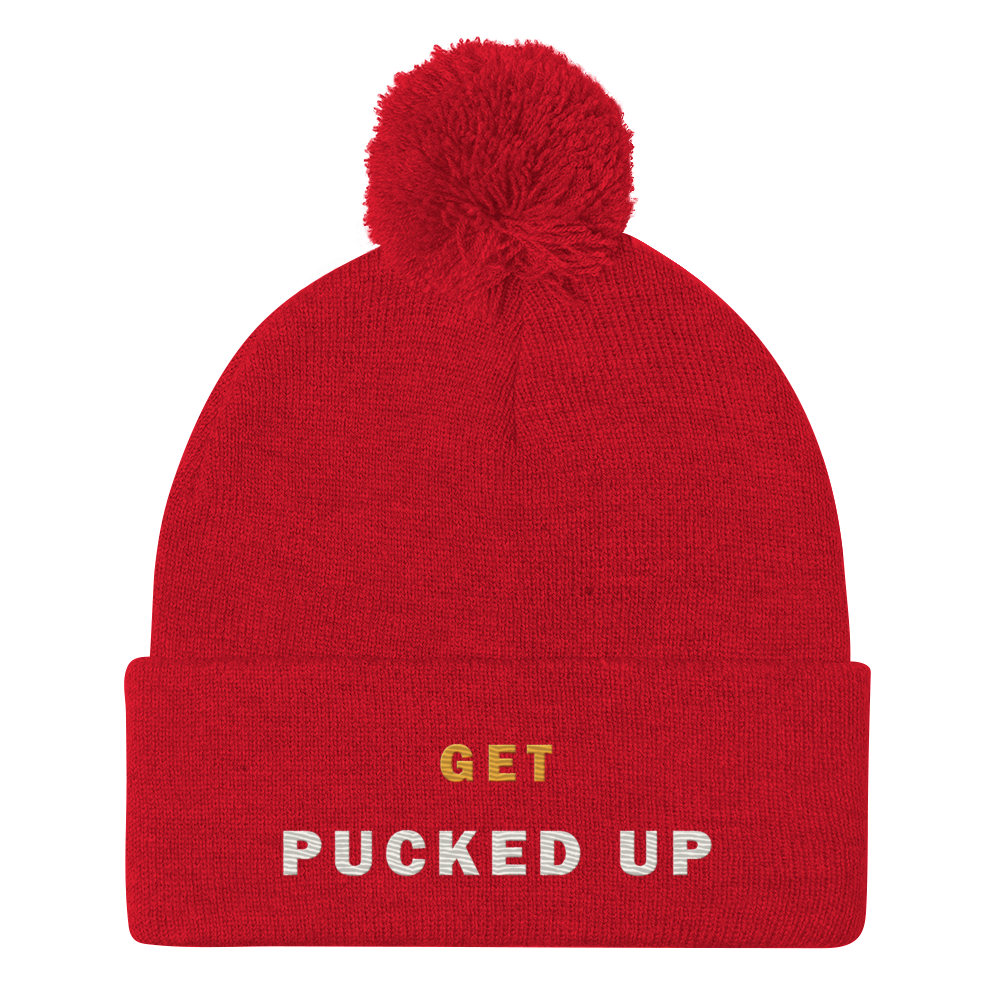 Get Pucked Up Pom-Pom Beanie, front