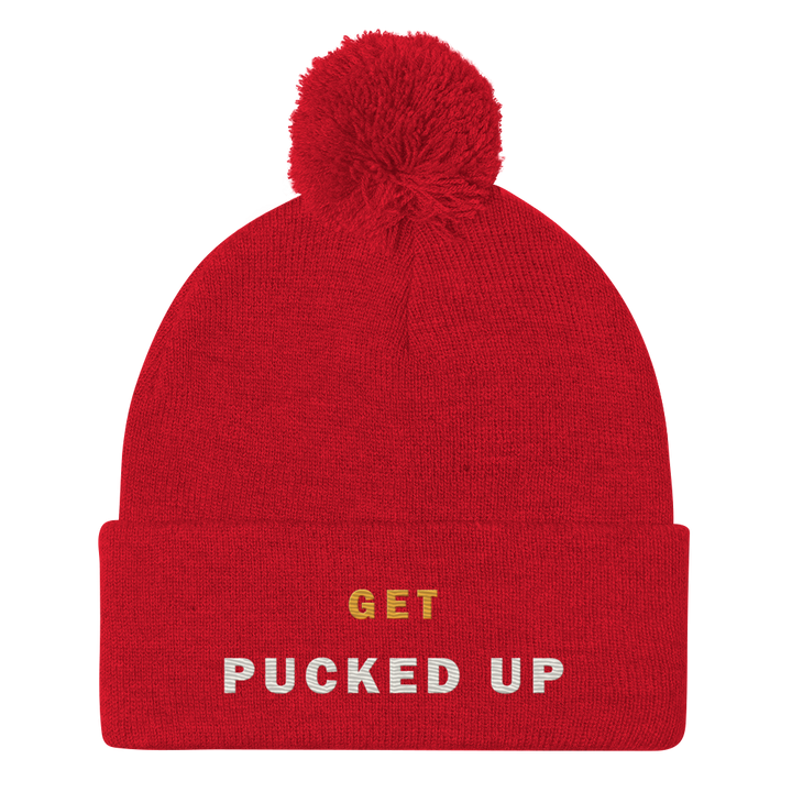 Get Pucked Up Pom-Pom Beanie, front