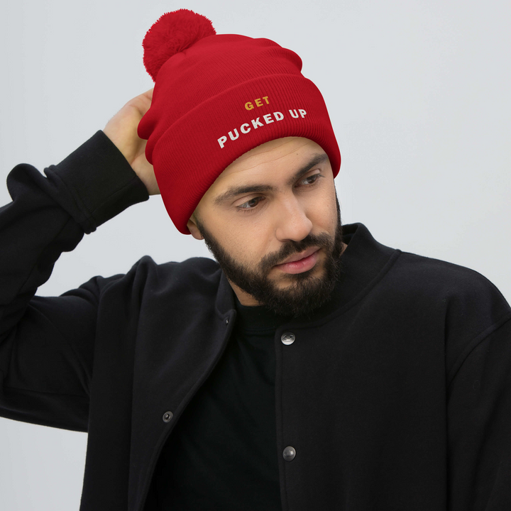 Get Pucked Up Pom-Pom Beanie, front view 3