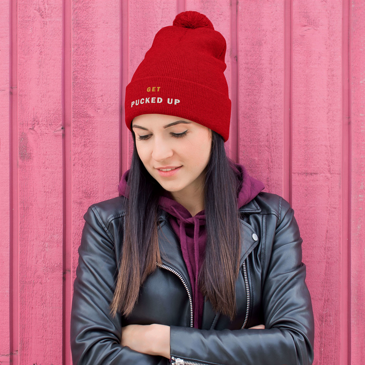 Get Pucked Up Pom-Pom Beanie, front view 4