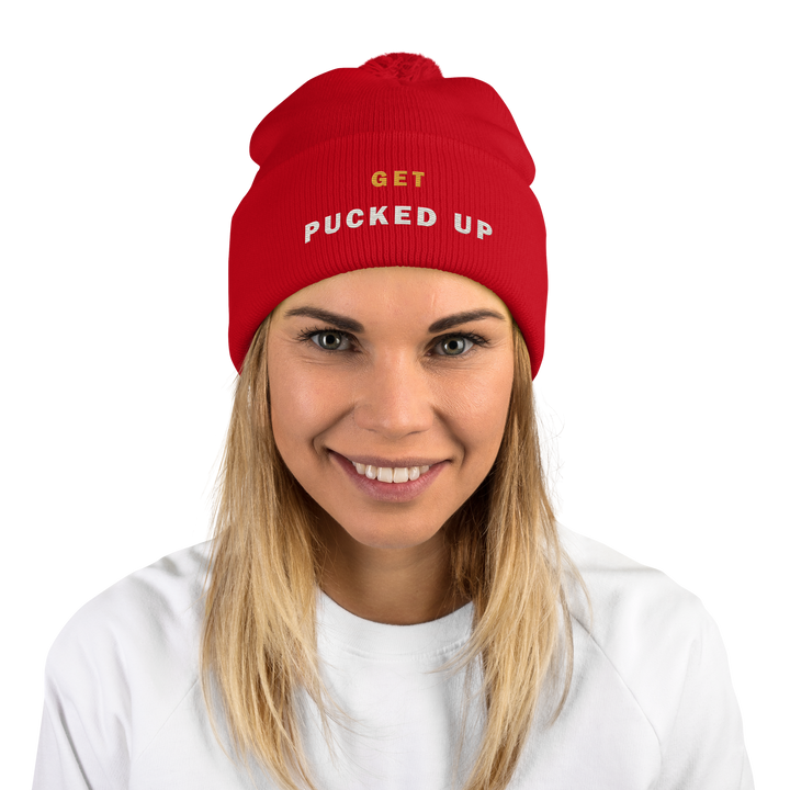 Get Pucked Up Pom-Pom Beanie, front view 5