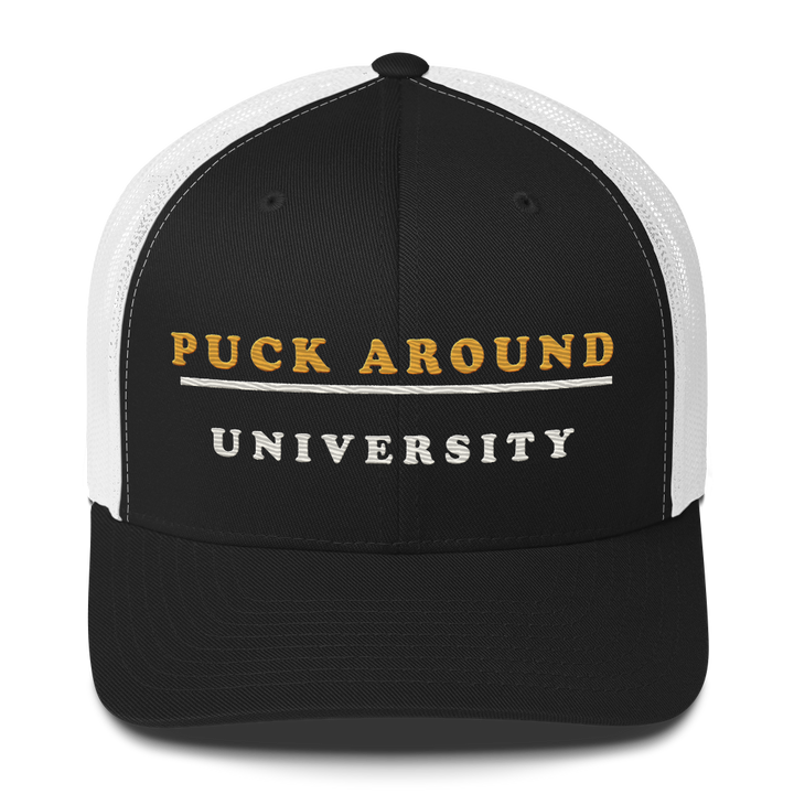 Puck Around University Trucker Cap, front
