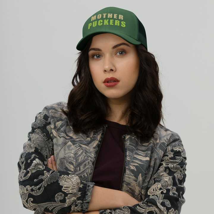 Stacked Wordmark Trucker Cap, front view 3